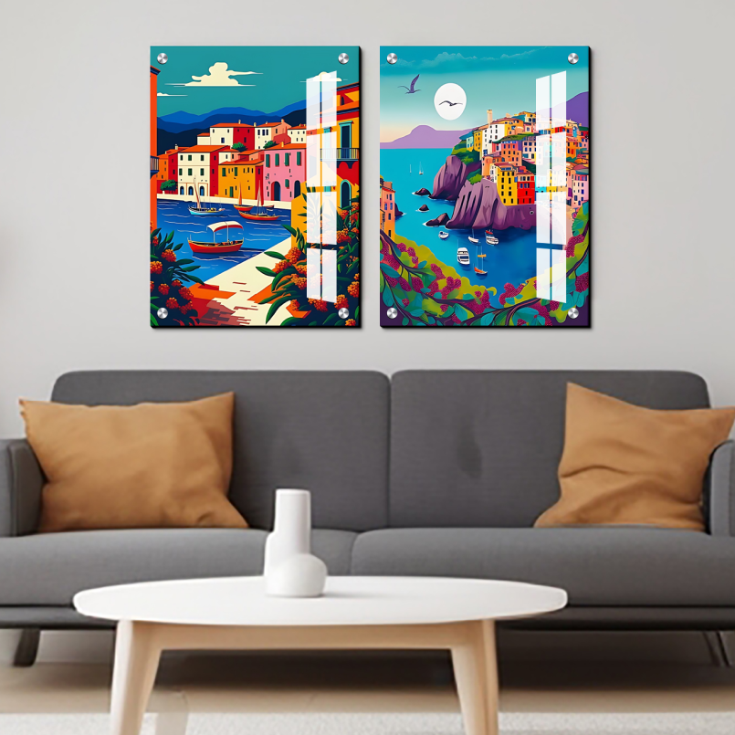 Italy Cinque Terre Wood Print Wall Art Set of 2