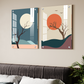 Tree, Sun and Moon Abstract Wood Print Wall Art Set of 2