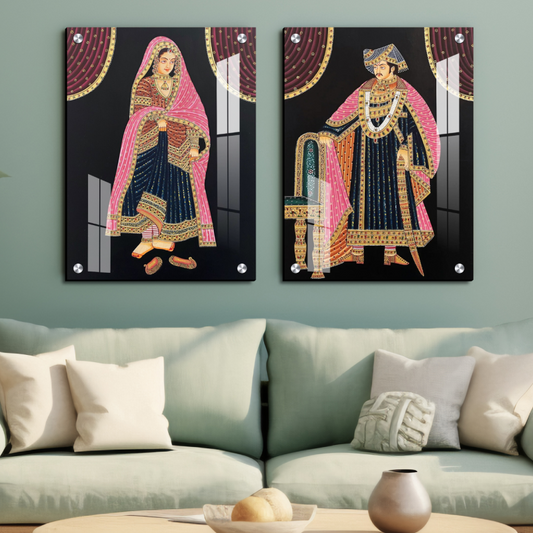 Queen and King Royal Wood Print Wall Art Set of 2