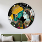 Radha Krishna Colorful Round Wood Print Wall Art