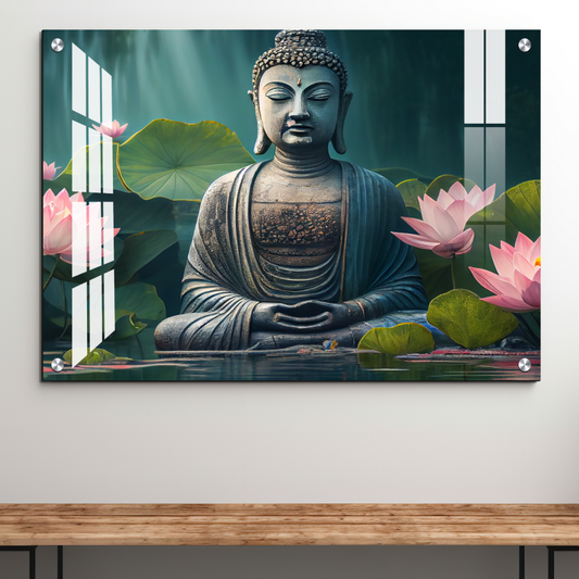 Buddha Meditating in Water Wood Print Wall Art