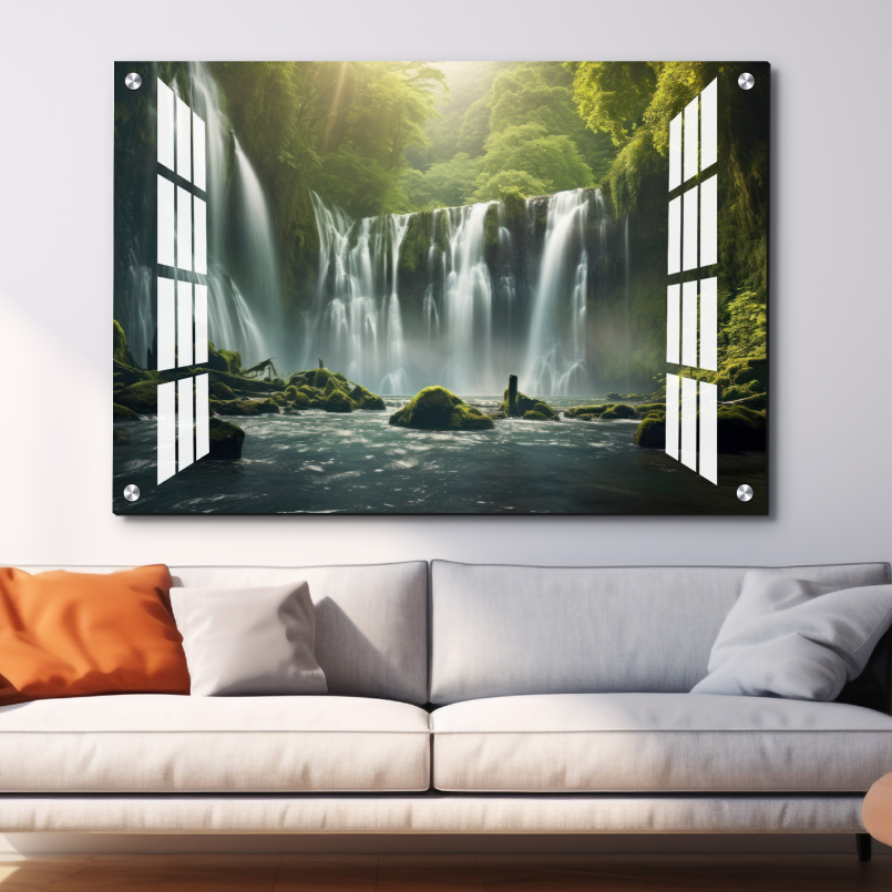 Beautiful Waterfall Landscape Wood Print Vastu Wall Art