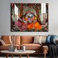 Radha Krishna  and Colorful Flowers Wood Print Wall Art