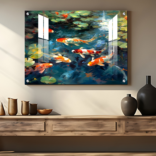 Koi Pond Fish Wood Print Feng Shui Vastu Wall Art