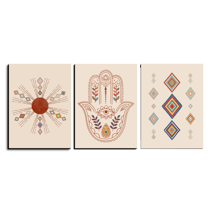 Hamsa Evil Eye Protector Wood Print Wall Art Set of 3