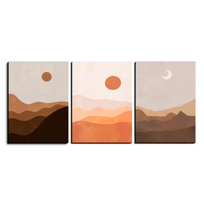 Moon Phase Abstract Boho Wood Print Wall Art Set of 3