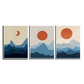 Blue Moon Phase Abstract Boho Wood Print Wall Art Set of 3