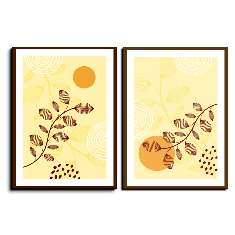 Boho Plants Wood Print Wall Art Set of 2