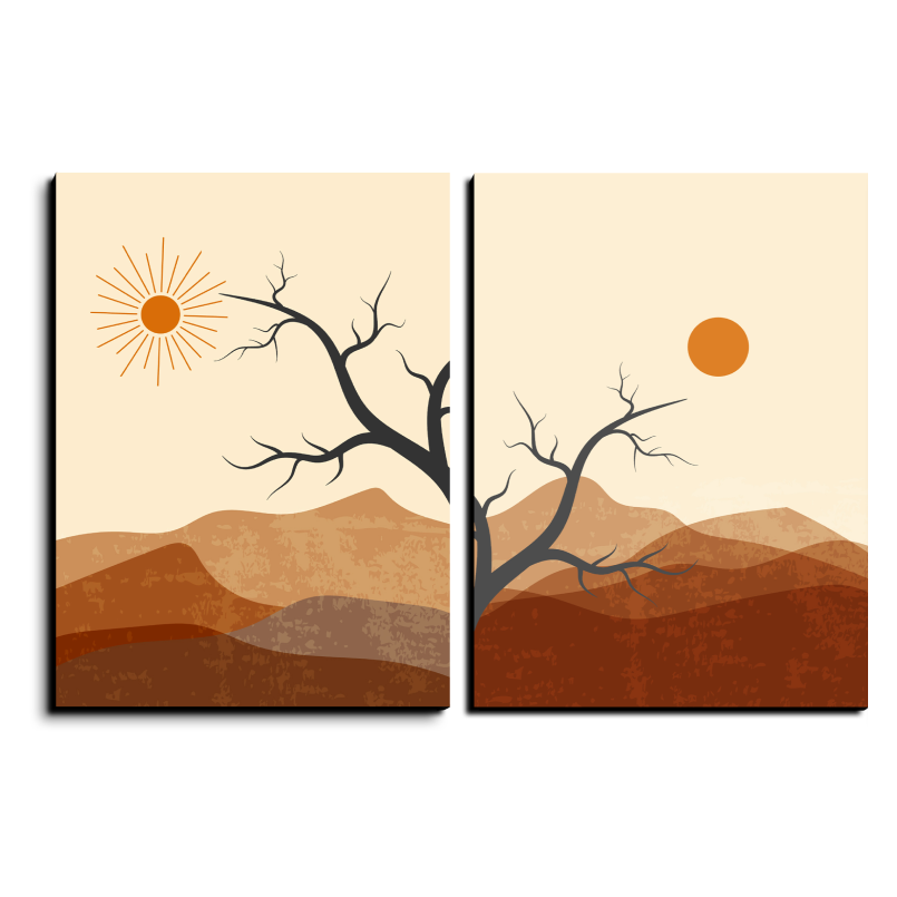 Sunset and Sunrise Boho Wood Print Wall Art Set of 2