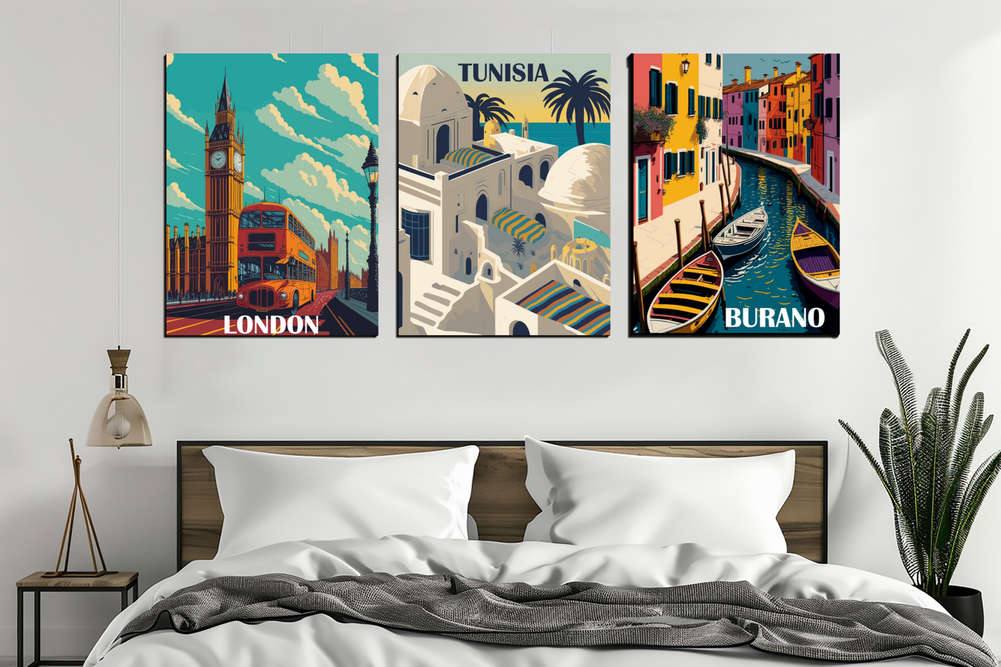 Vintage Travel Theme Wood Print Wall Art Set of 3