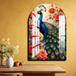 Colorful Peacock and Roses Archshape Wood Print Wall Art