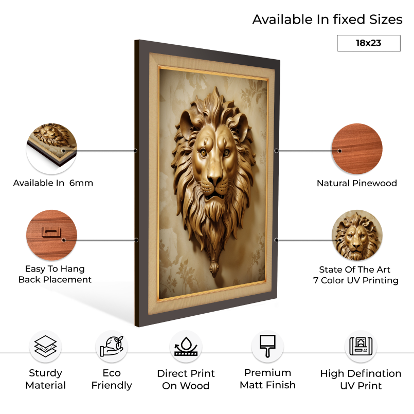 Metallic Lion Wood Print Wall Art 18x23 Inches