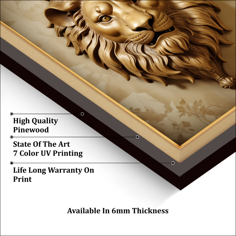 Metallic Lion Wood Print Wall Art 18x23 Inches