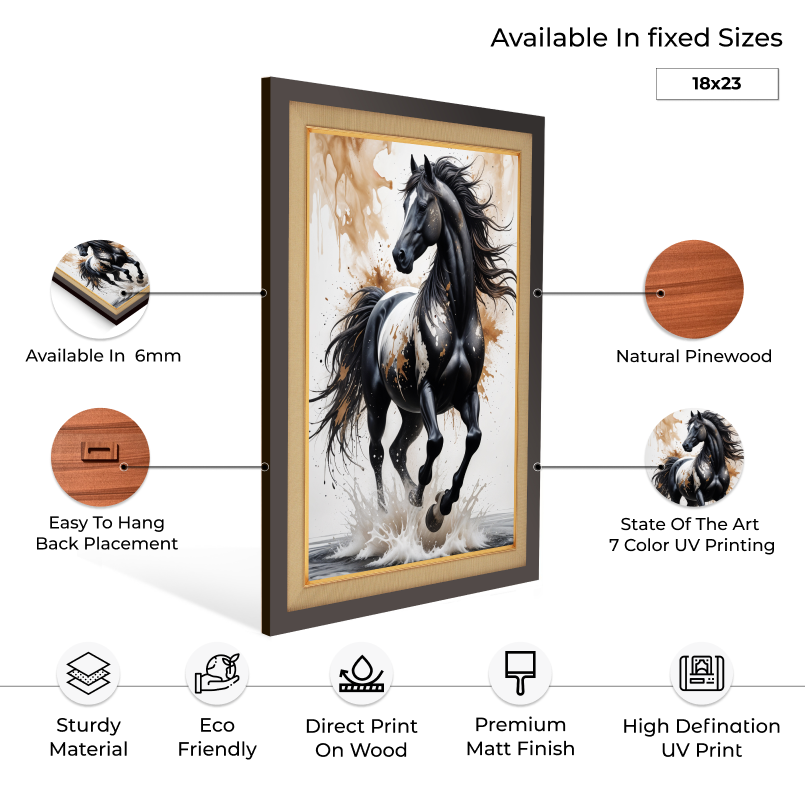 Energetic Horse Wood Print Wall Art 18x23 Inches