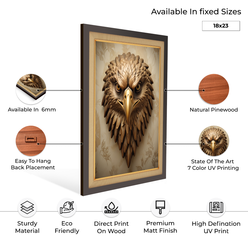 Metallic Eagle Wood Print Wall Art 18x23 Inches