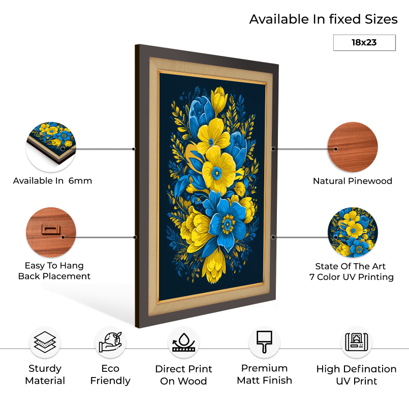 Blue And Yellow Flowers Wood Print Wall Art 18x23 Inches