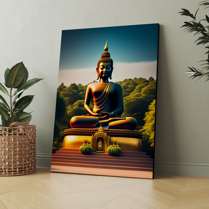 Buddha Meditating in Mountains Wood Print Wall Art