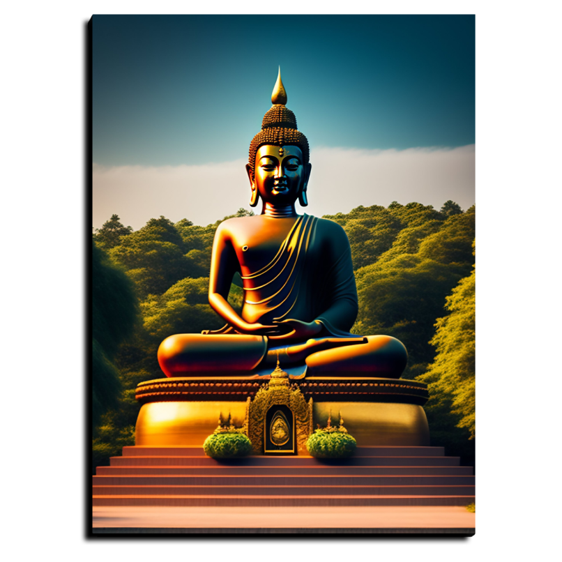 Buddha Meditating in Mountains Wood Print Wall Art