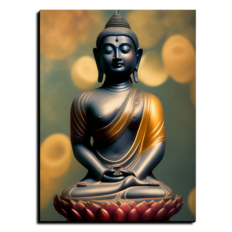 Buddha Meditating in Lotus Wood Print Wall Art