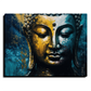 Meditating Buddha Gold & Blue Brush Paint Wood Print Wall Art