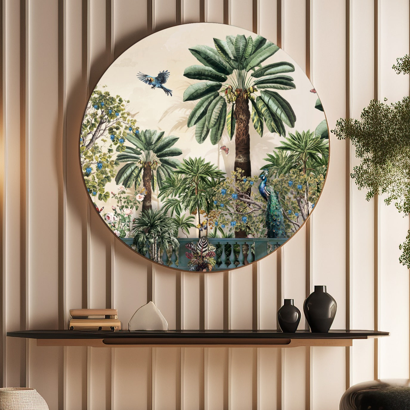 Tropical Natural Round Wood Print Wall Art 24 Inches