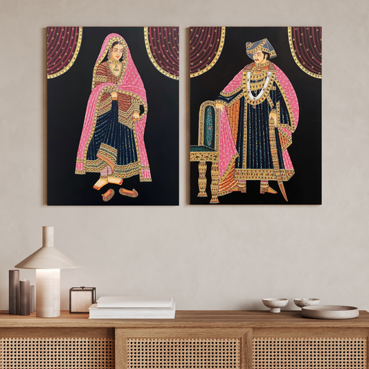 Queen and King Royal Wood Print Wall Art Set of 2