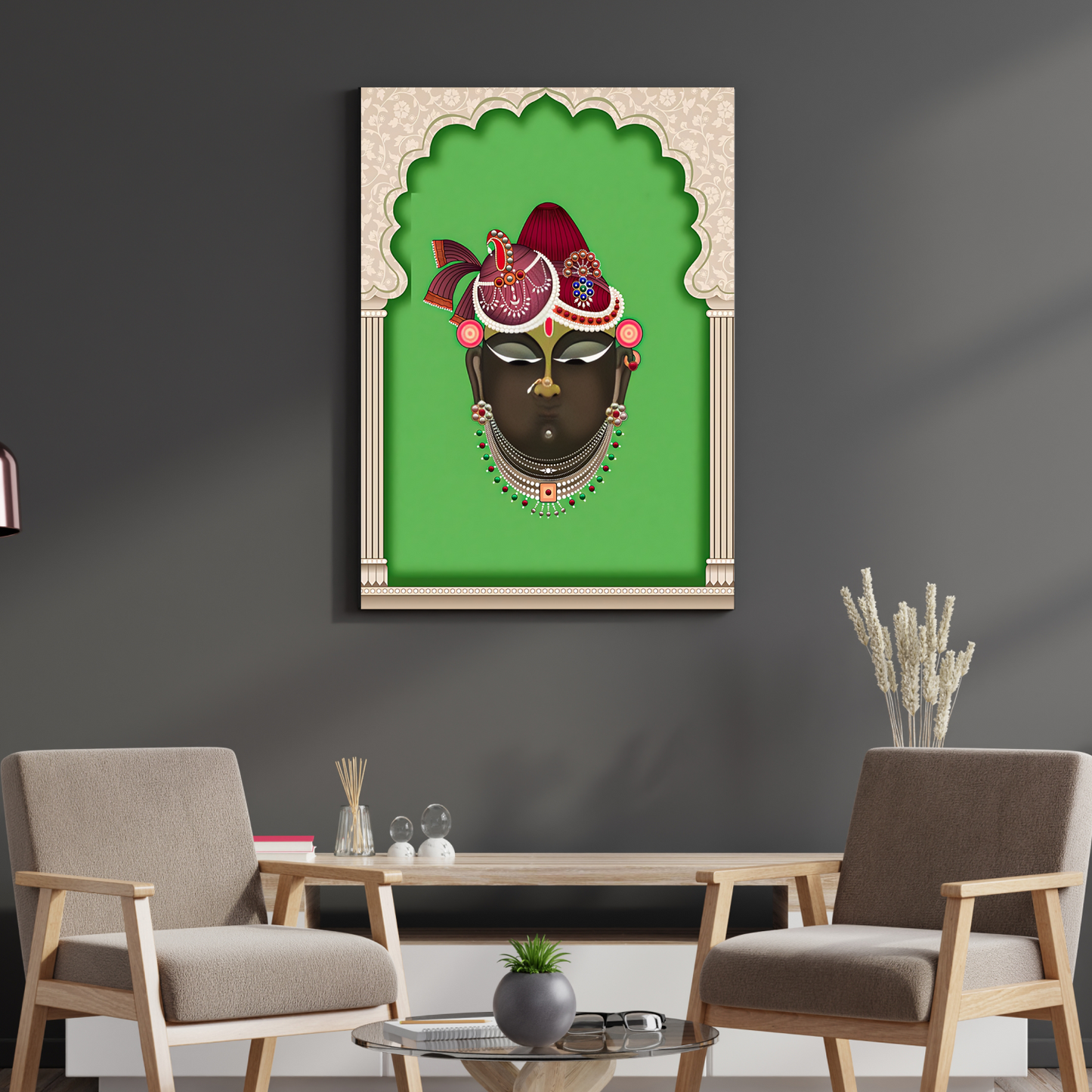 Shrinath Ji Pichwai Wood Print Wall Art Green