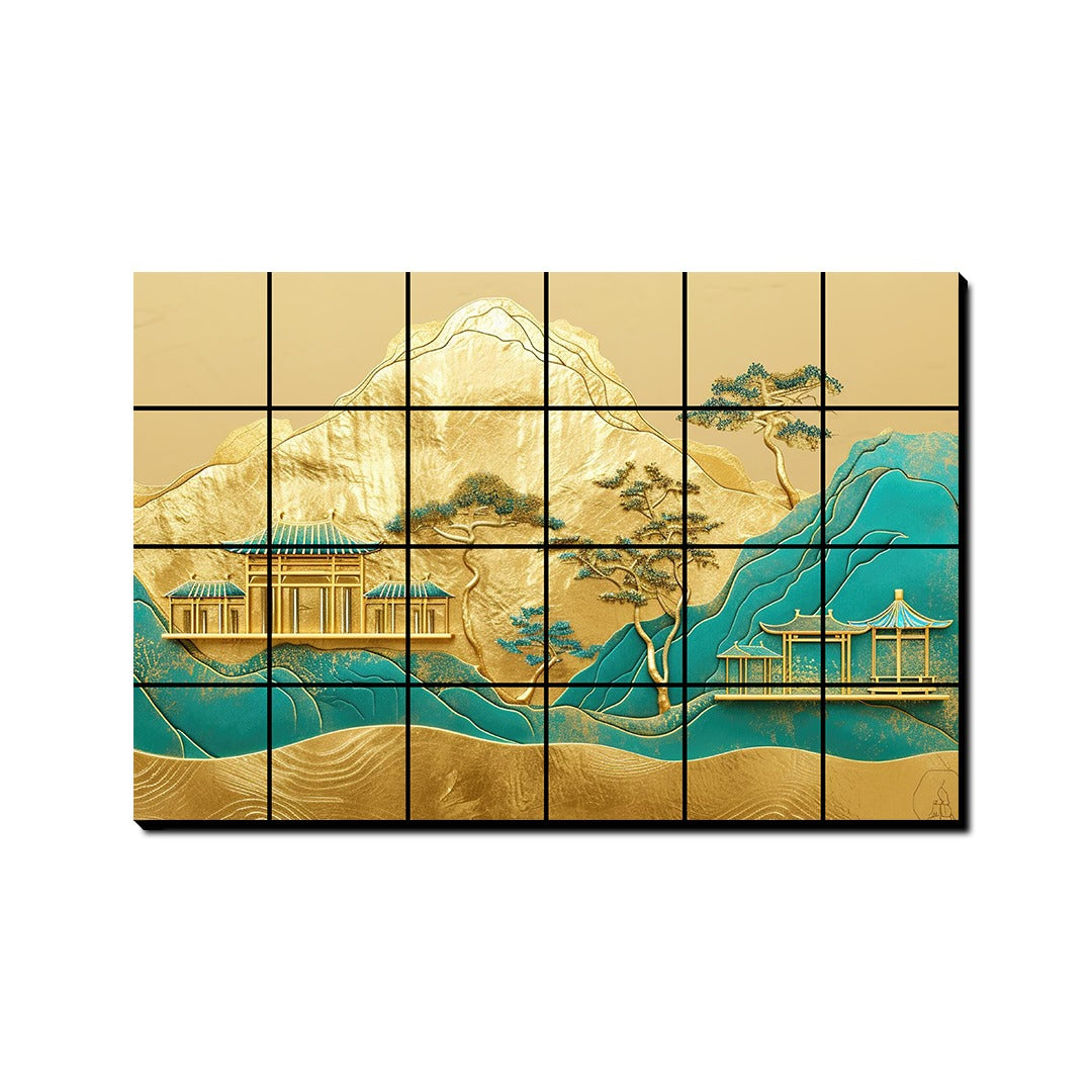 Mountain House Wood Print Luxury Wall Tiles Set