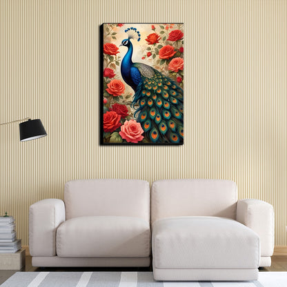 Colorful Peacock and Roses Wood and Acrylic Print Wall Art