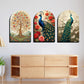 Set of 3 Peacock and Tree Wood Print Wall Art