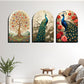 Set of 3 Peacock and Tree Wood Print Wall Art