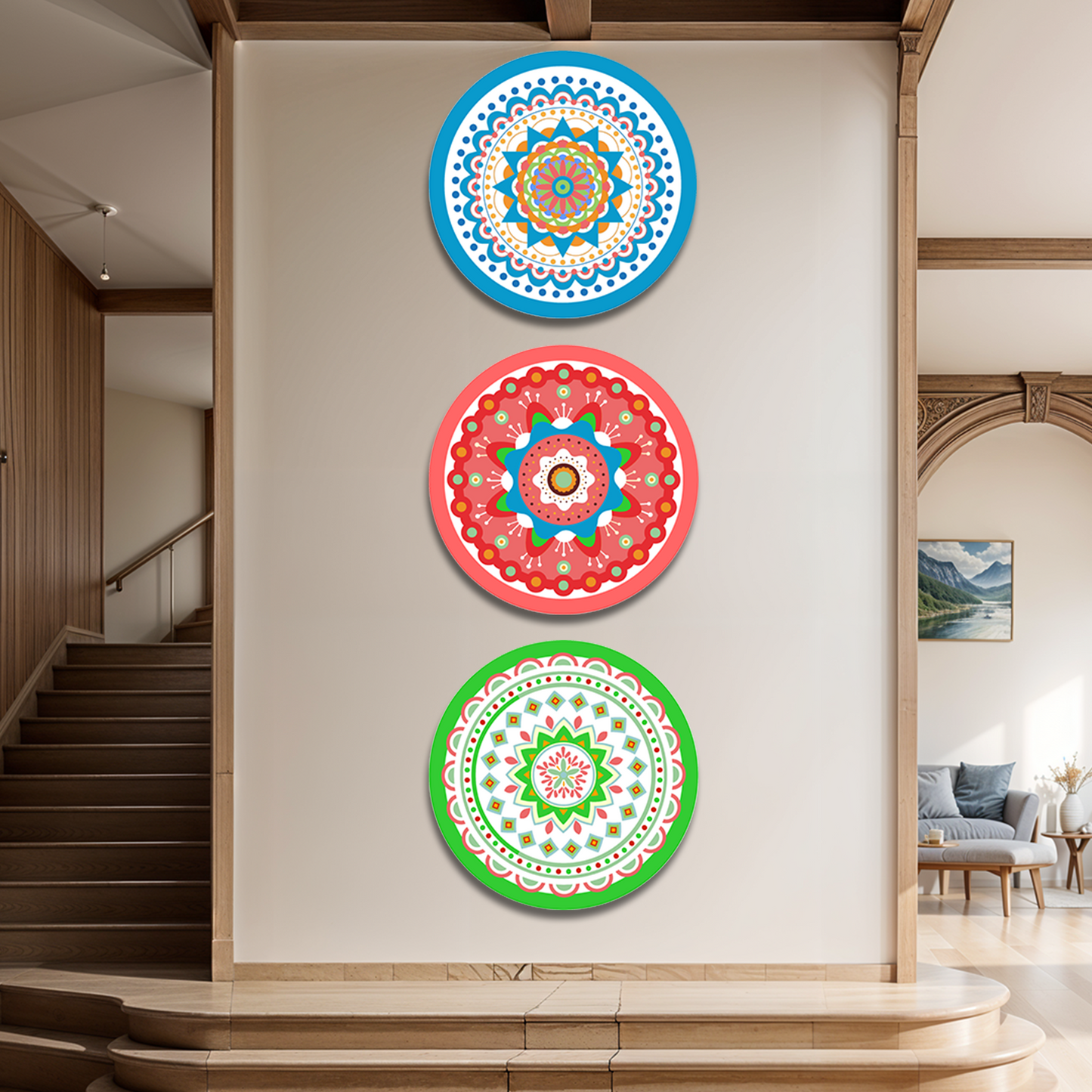 Set of 3 Mandala Wood Print Wall Art 18 Inch Each