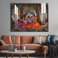 Radha Krishna  and Colorful Flowers Wood Print Wall Art