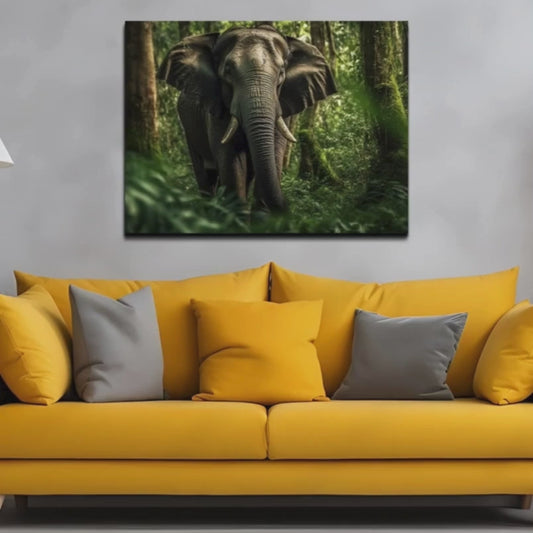 Huge Elephant in Jungle Wood Print Wall Art