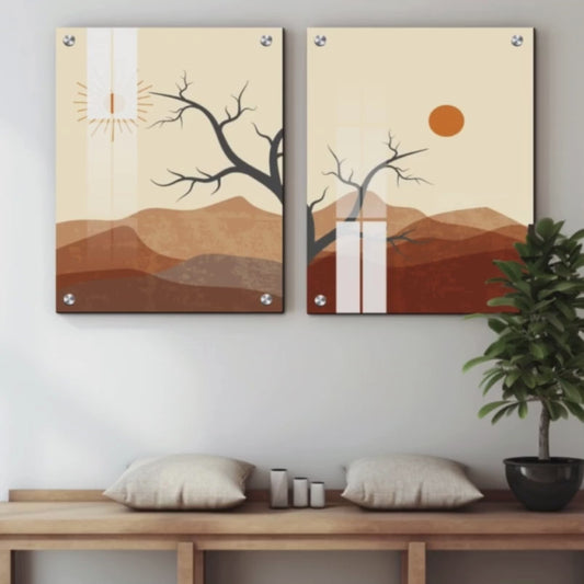 Sunset and Sunrise Boho Wood Print Wall Art Set of 2