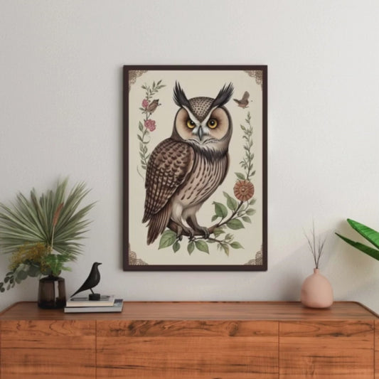 Owl With Steampunk Bird Wood Print Wall Art