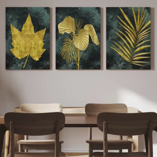 Assorted Gold Leaf Wood Print Wall Art Set of 3