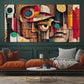 Abstract Colorful Portrait of Human Face Wood Print Wooden Wall Tiles Set