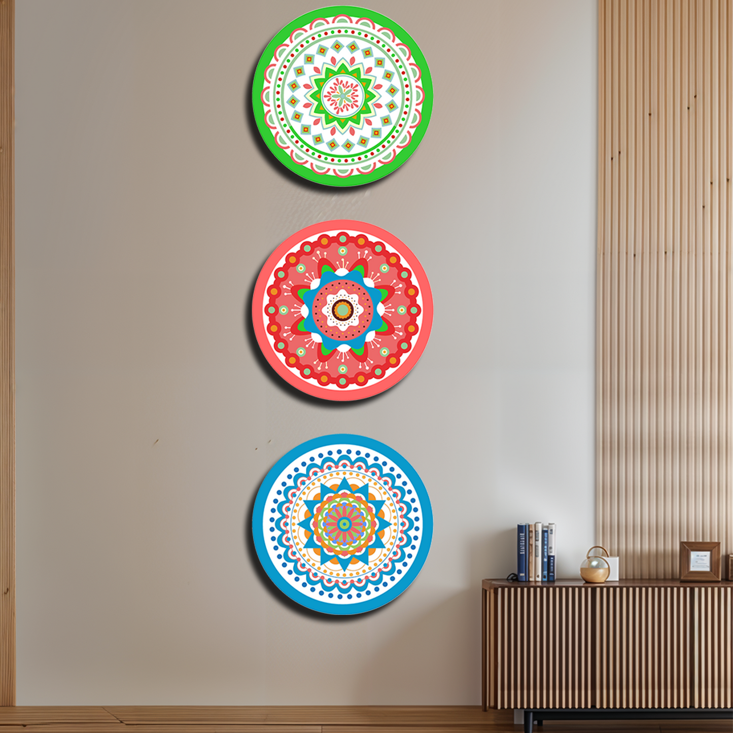 Set of 3 Mandala Wood Print Wall Art 18 Inch Each