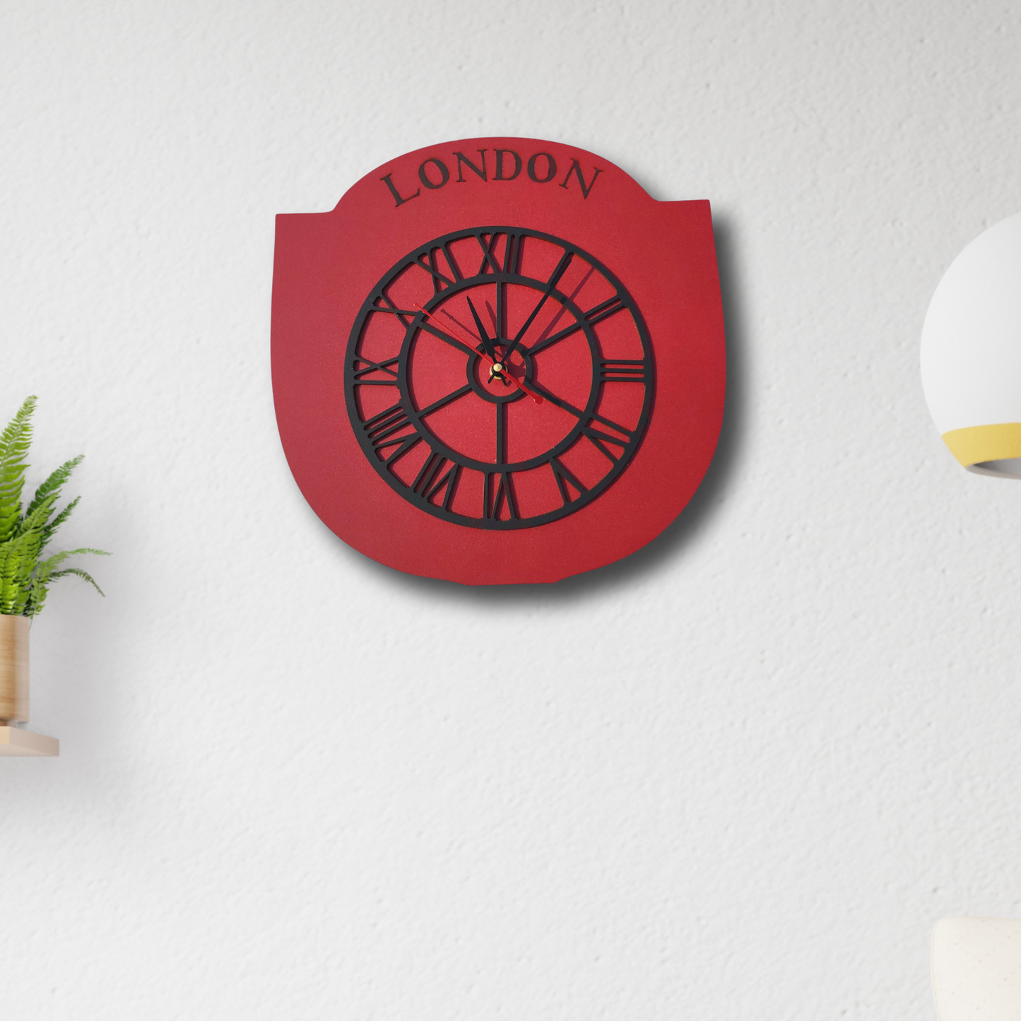 London Style Silent Wall Clock-Deep Red